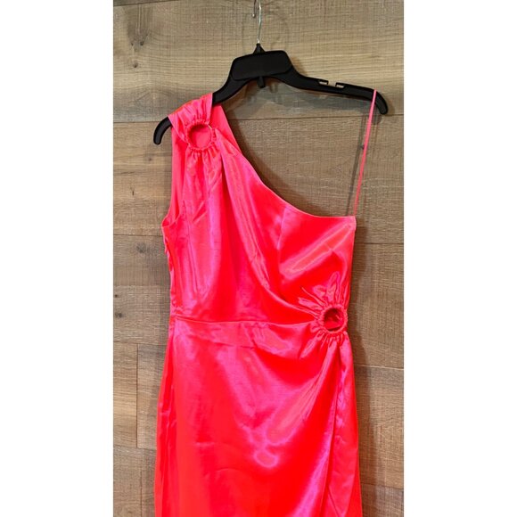 French Connection Adaline neon rose Satin One Shoulder Midi Dress size US 4 - Picture 5 of 10